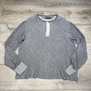Polo Ralph Lauren Shirt Mens Large Gray Waffle Knit Henley Thermal Long Sleeve